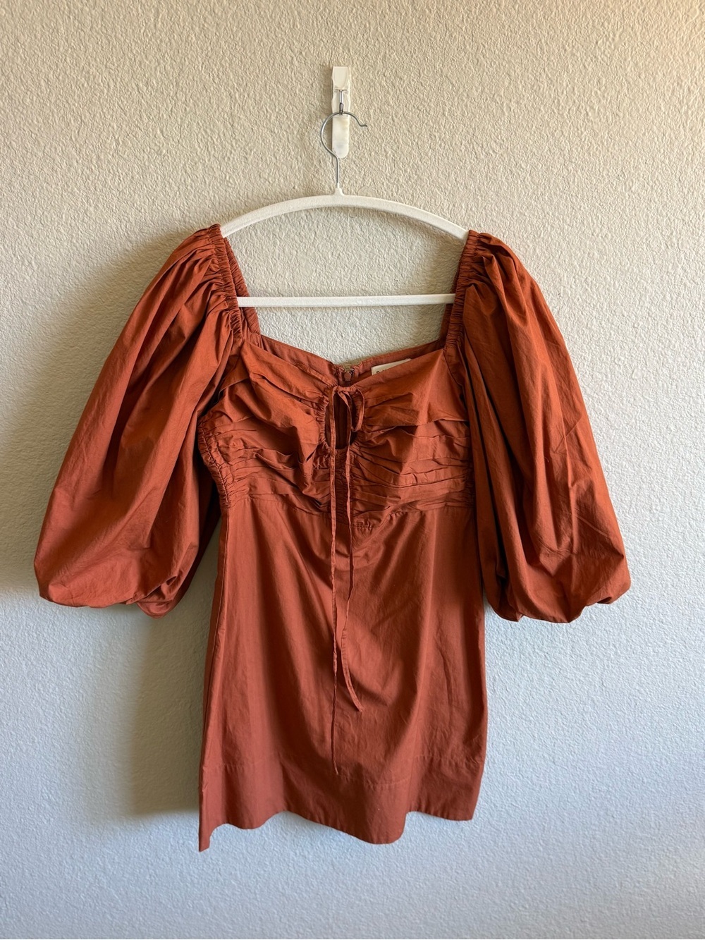NWOT RHODE Jeanne Rust Orange Puff-Sleeve Mini Dress 100% Cotton Size 4 - Picture 9 of 9